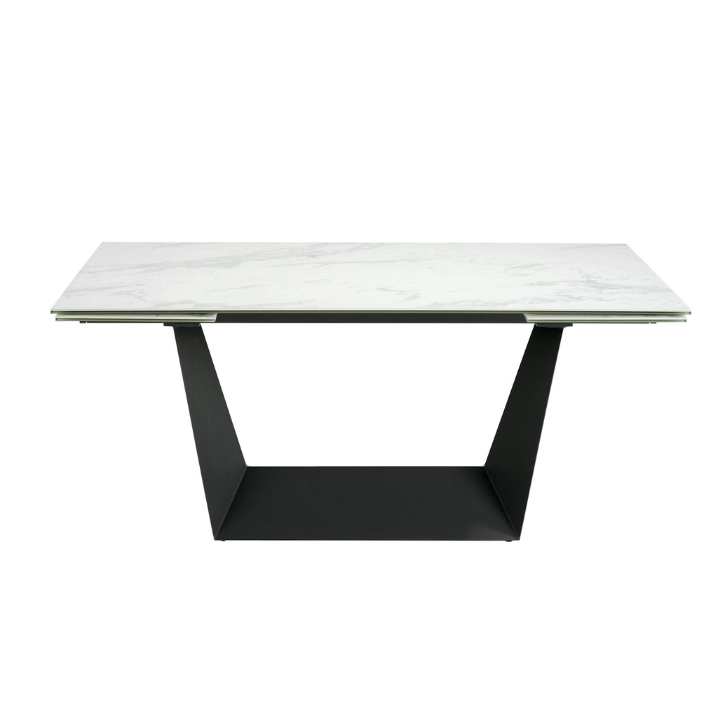 Rectangular porcelain marble and black steel extending dining table