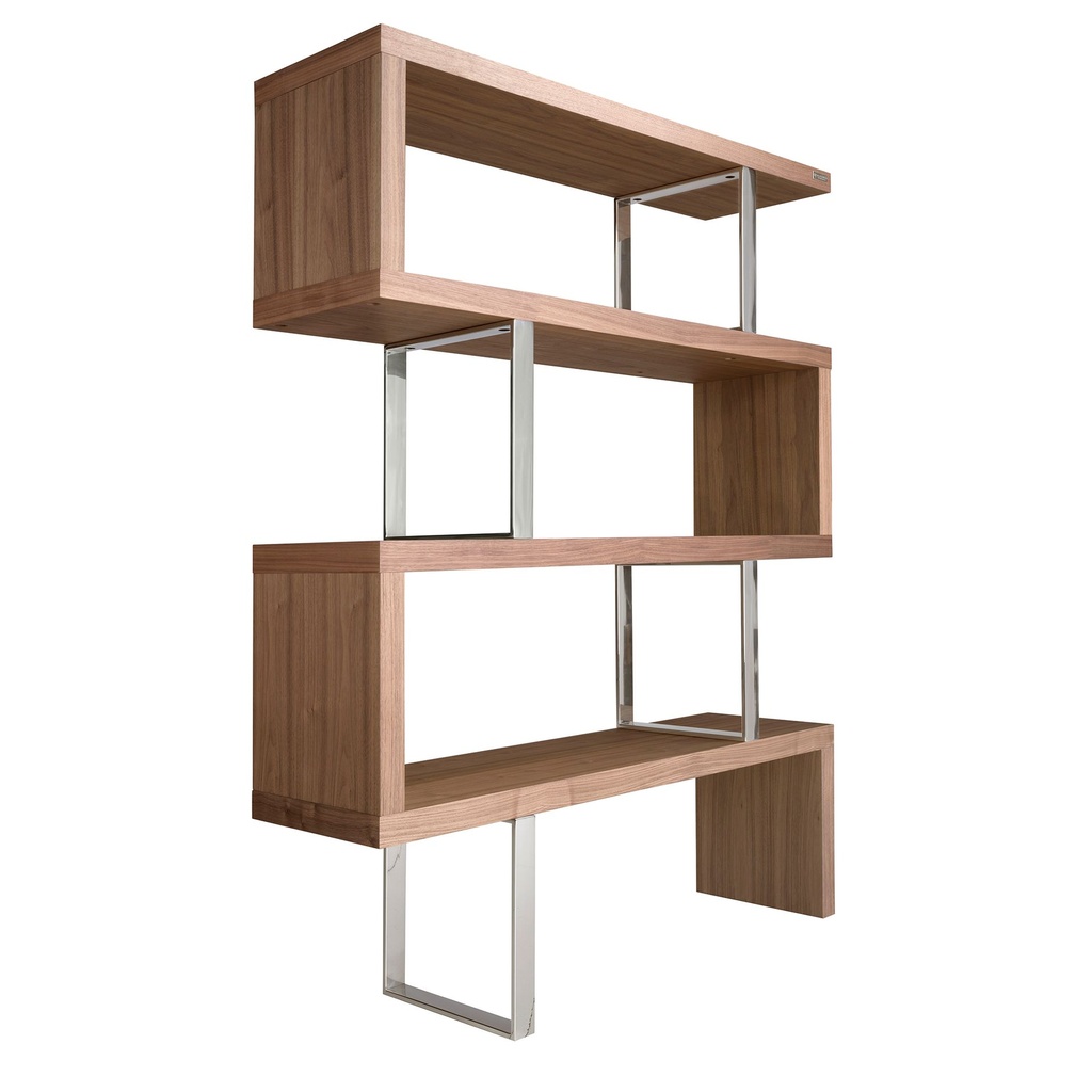 Walnut and steel shelving