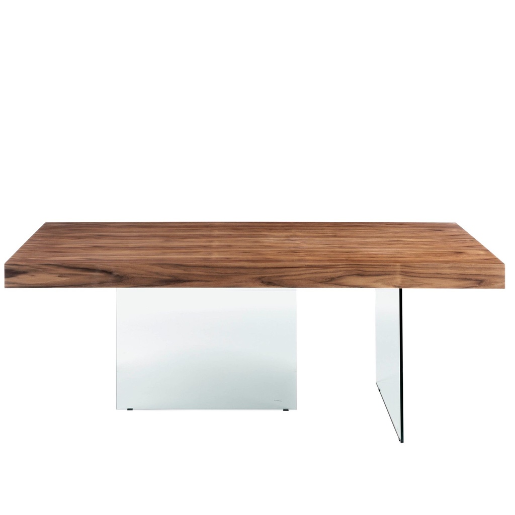 Rectangular walnut and tempered glass dining table