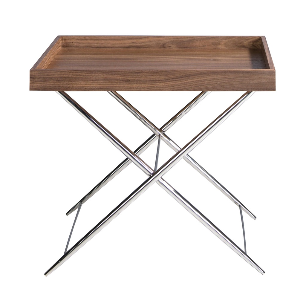 Rectangular corner table walnut and chrome-plated steel