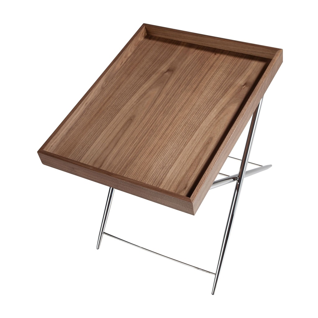 Rectangular corner table walnut and chrome-plated steel