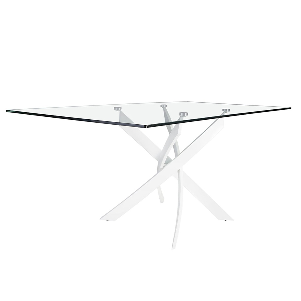 Mesa comedor rectangular cristal templado y acero blanco