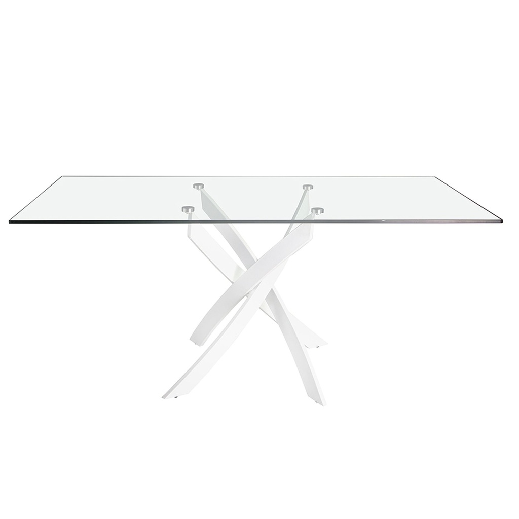 Mesa comedor rectangular cristal templado y acero blanco
