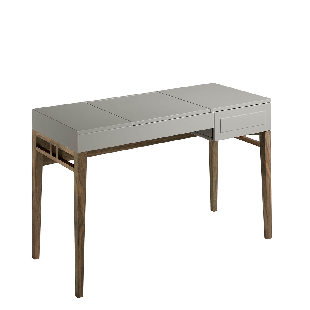 Grey wood and walnut dressing table with mirror