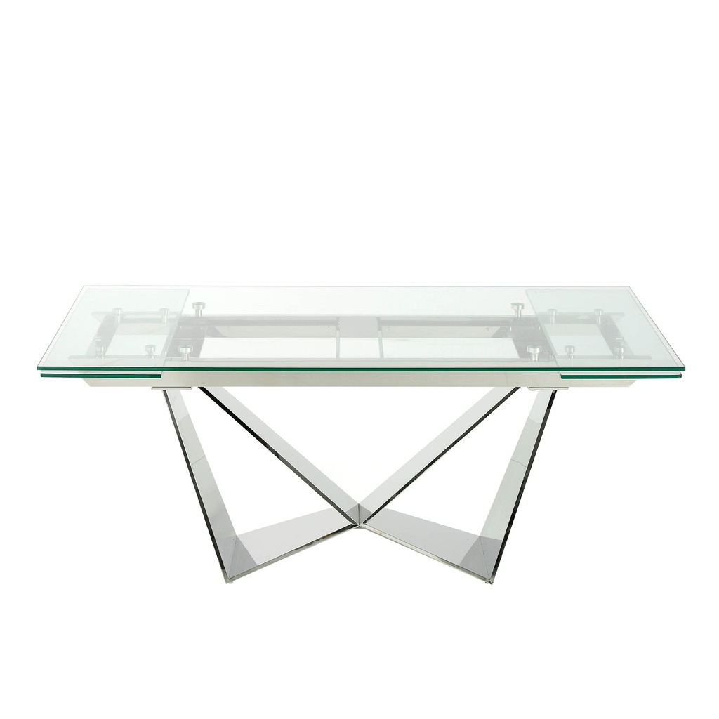 Rectangular tempered glass and chrome-plated steel extending dining table