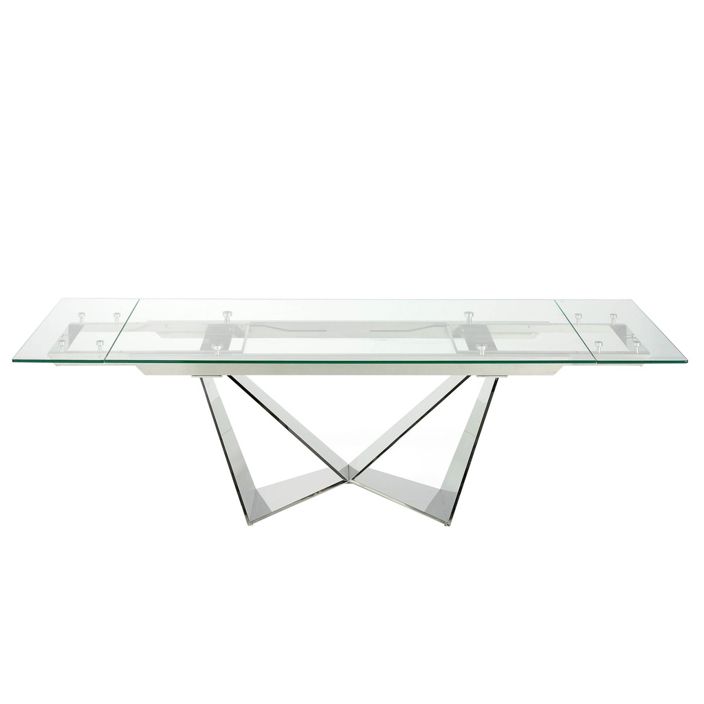 Rectangular tempered glass and chrome-plated steel extending dining table