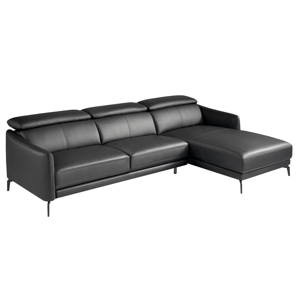 Right chaise longue sofa in black leather