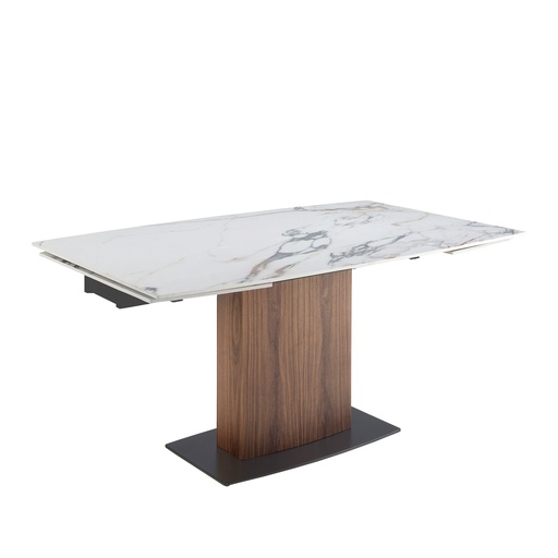 [1133] Uitschuifbare eettafel ovale ton porselein marmer en walnoot fineer