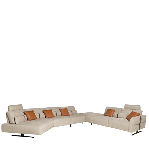 [6273] Modulaire relaxbank met chaise longue rechts, stof zandkleurig