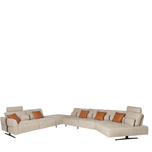 [6274] Modulares Relax-Sofa mit Chaiselongue links, Stoff in Sandfarbe