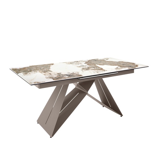 [1114] Mesa de jantar extensível retangular em mármore porcelânico e aço cinzento taupe