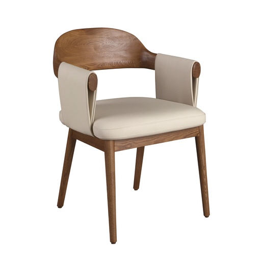 [5186] Walnut and cream leatherette chair