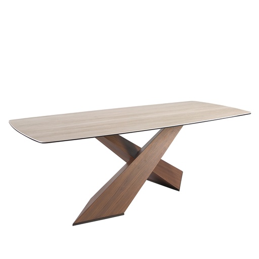 [1175] Table à manger ovale en marbre porcelainé et noyer