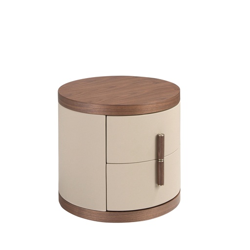 [7219] Leatherette and walnut bedside table