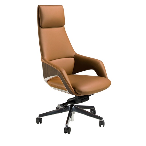 [4209] Офисное кресло-вращалка из коричневой кожзаменителя