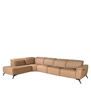 [6281] Sofá chaise longue relax modular esquerdo em pele castanha