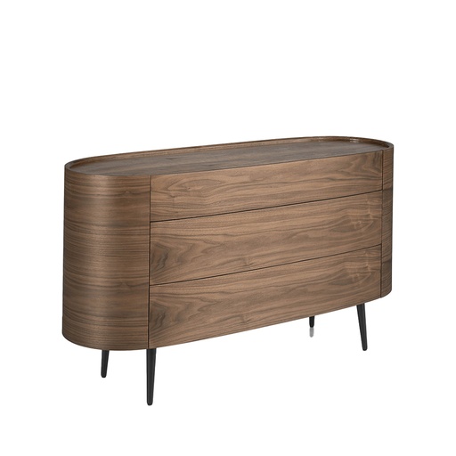 [7075] Commode van notenhout en zwart staal