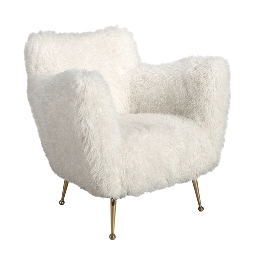 [5191] Fauteuil en tissu blanc à poils longs
