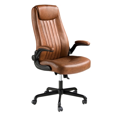 [4223] Fauteuil de bureau pivotant en similicuir marron