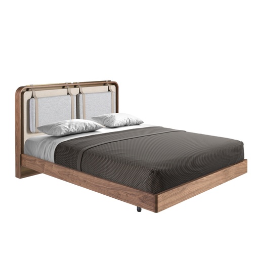 [7224] Cama em tecido cor bege e cinzento