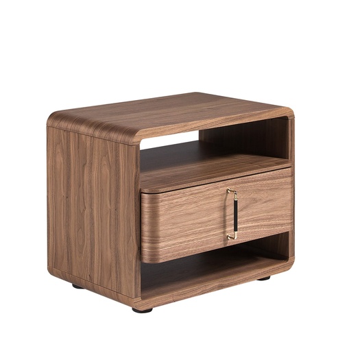 [7225] Walnut and black PVC bedside table