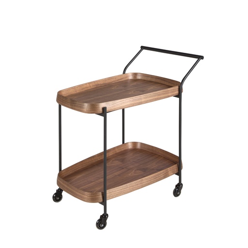 [3290] Walnut minibar trolley with black steel