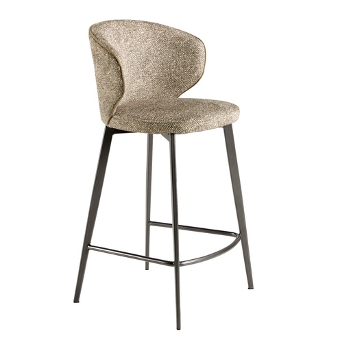 [4241] Stool upholstered in mottled brown fabric