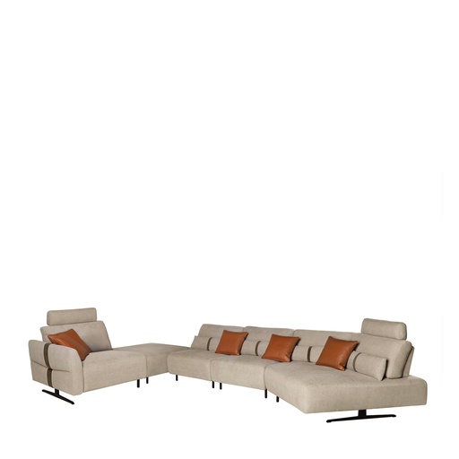 [6274-7B-LIQ] Left-hand modular chaise longue sofa in sand fabric