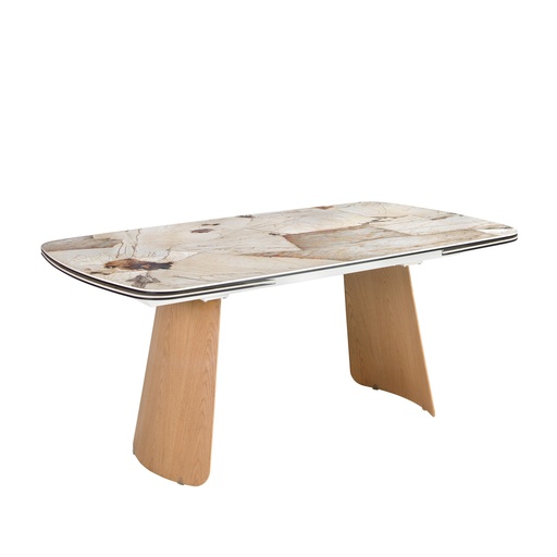 [1203] Oval extendable dining table with porcelain marble and oak