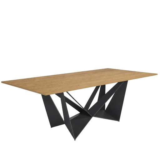 [1053-RECT-ROBLE-200x95-AcN] Rectangular oak and black steel dining table