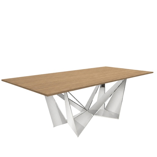 [1053-RECT-ROBLE-200x95-AcCr] Rectangular oak and chrome steel dining table