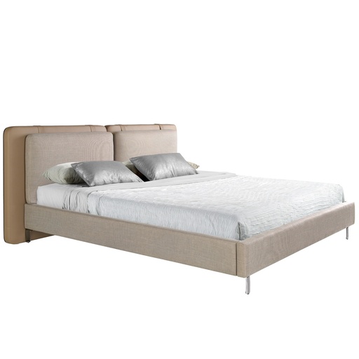 [7154] Cama polipiel color visón y tela color gris