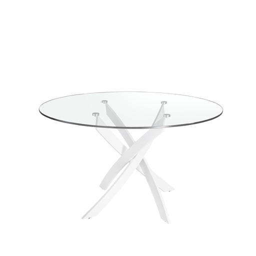 [1138-Ø130] Mesa comedor redonda cristal templado y acero blanco