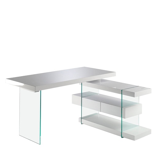 [3002] Bureau van wit hout en gehard glas
