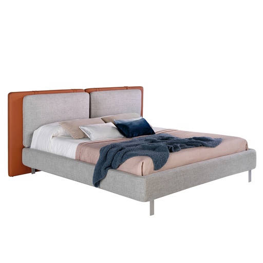 [7123] Letto in similpelle marrone e tessuto grigio