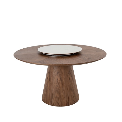 [1016] Eettafel rond roterend walnoot fineer