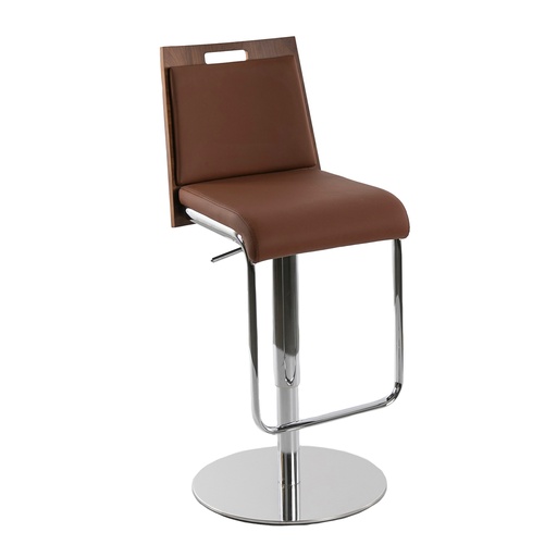 [4072] Brown and walnut leatherette swivel stool