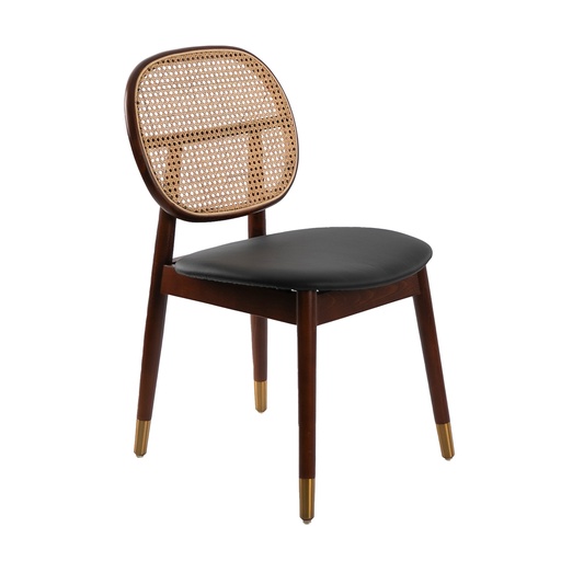 [4093] Rattan and black leatherette chair