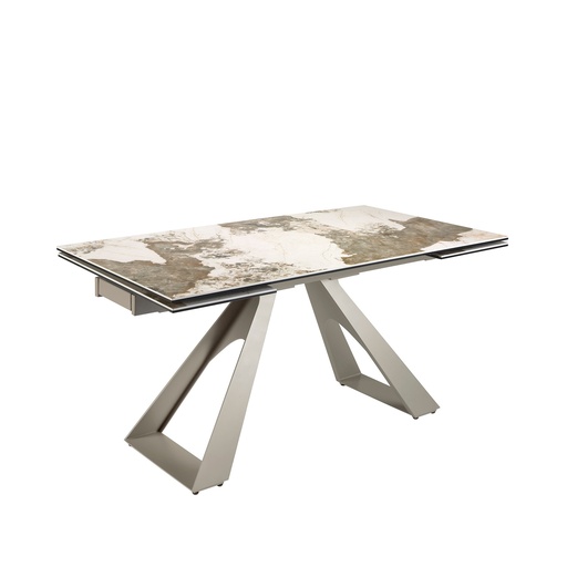 [1117] Mesa de jantar extensível retangular em mármore porcelânico e aço cinzento taupe