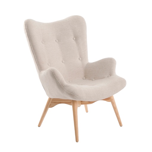 [5023] Beige fabric armchair