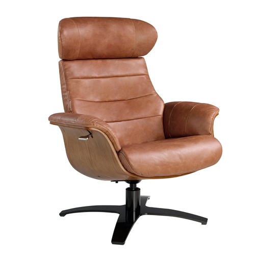 [5083] Fauteuil pivotant inclinable en cuir marron
