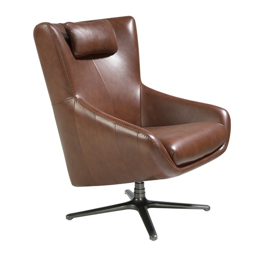 [5089] Cognac bruine leren draaifauteuil