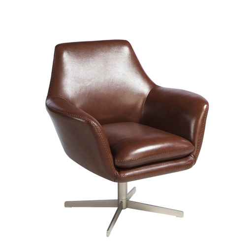 [5093] Cognac bruine leren draaifauteuil
