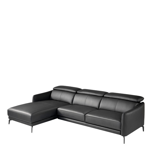 [6040] Linker chaise longue bank in zwart leer