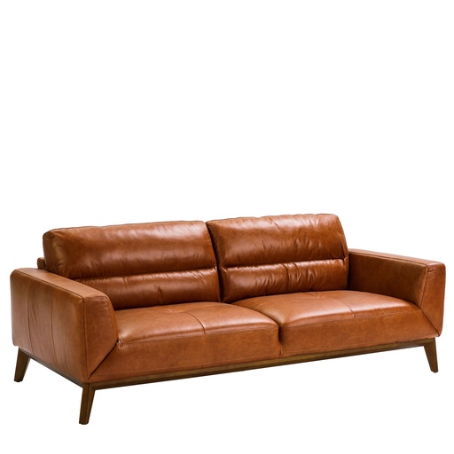 [6047] Brown leather 3-seater sofa