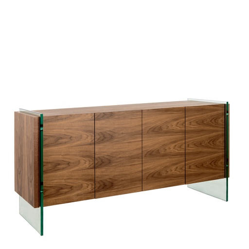 [3057] Walnut and tempered glass sideboard