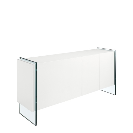 [3058] Dressoir wit hout en gehard glas