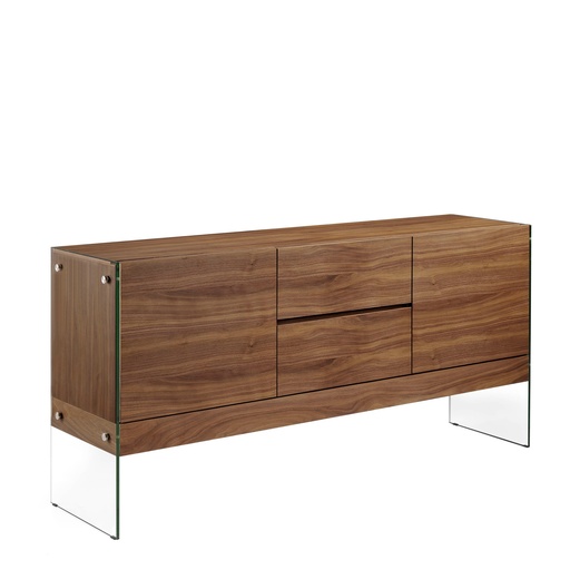 [3062] Dressoir notenhout en gehard glas