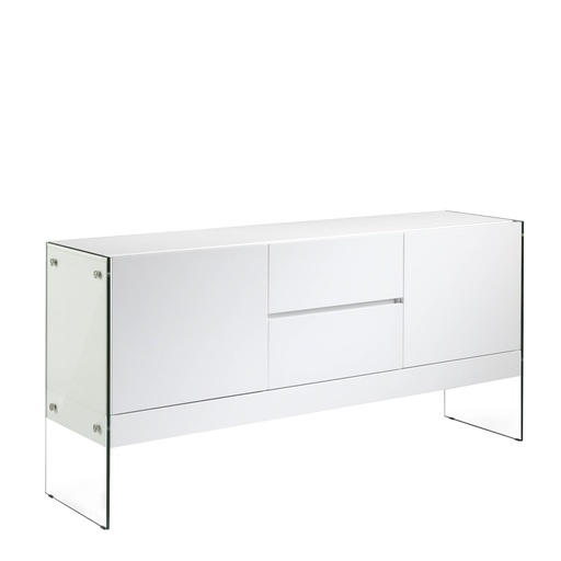 [3063] Dressoir van wit hout en gehard glas