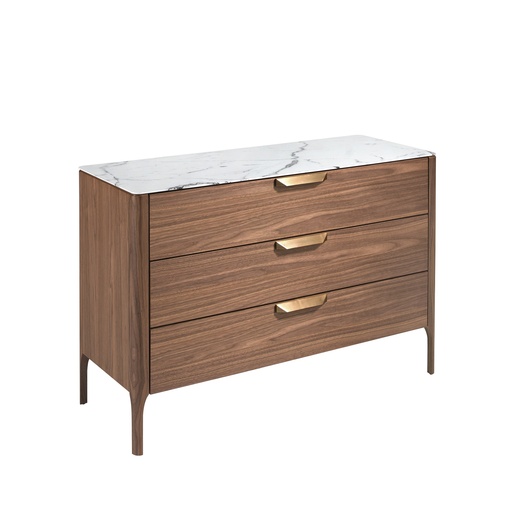 [7044] Walnut chest of drawers with marble-effect glass top